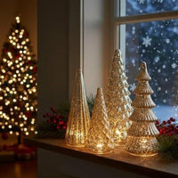 HKM-250387 3D Printed Glazed Christmas Tree Ornaments Set – Lighting Options in Gold & Silver, 5 Pieces