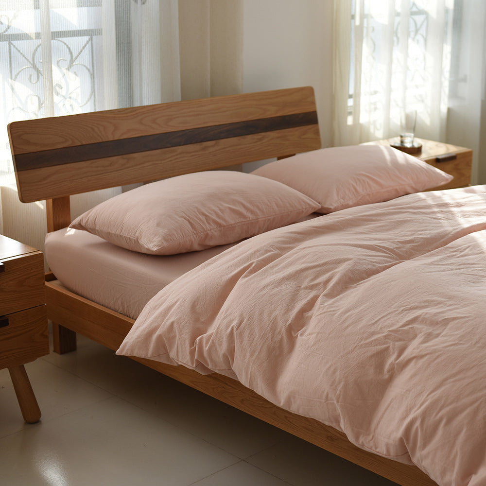 KTX-250387 Solid Color Cotton Four-Piece Bedding Set for Modern Dormitories - Fitted Sheet, Quilt Cover, and Pillowcases