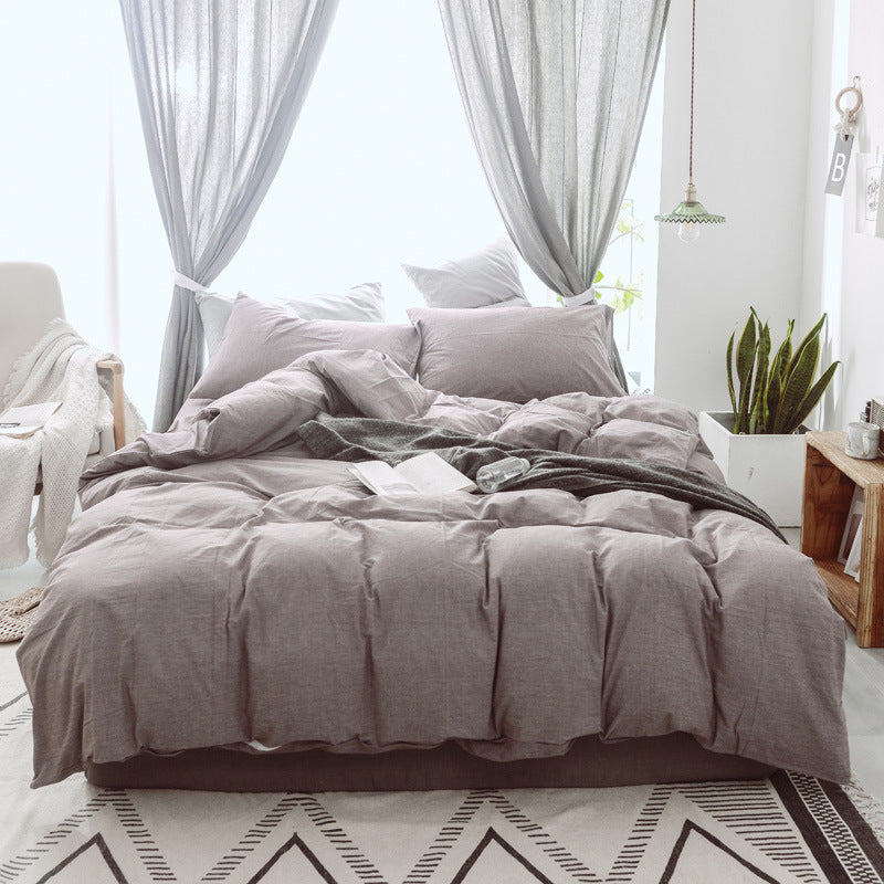 KTX-250387 Solid Color Cotton Four-Piece Bedding Set for Modern Dormitories - Fitted Sheet, Quilt Cover, and Pillowcases