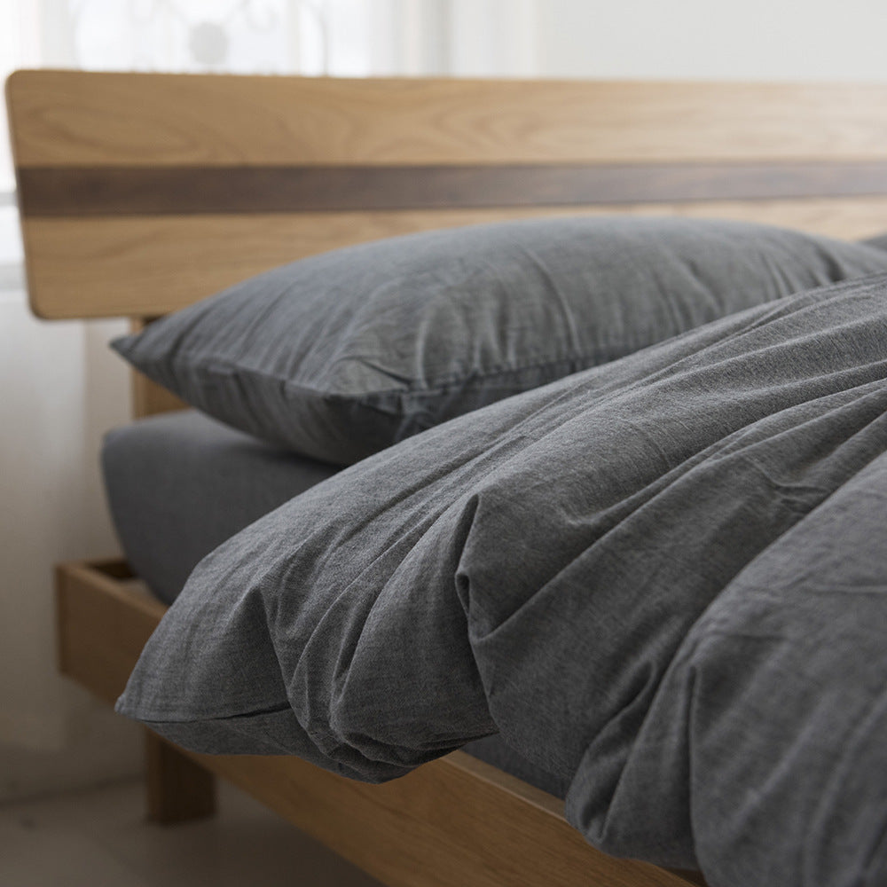 KTX-250387 Solid Color Cotton Four-Piece Bedding Set for Modern Dormitories - Fitted Sheet, Quilt Cover, and Pillowcases