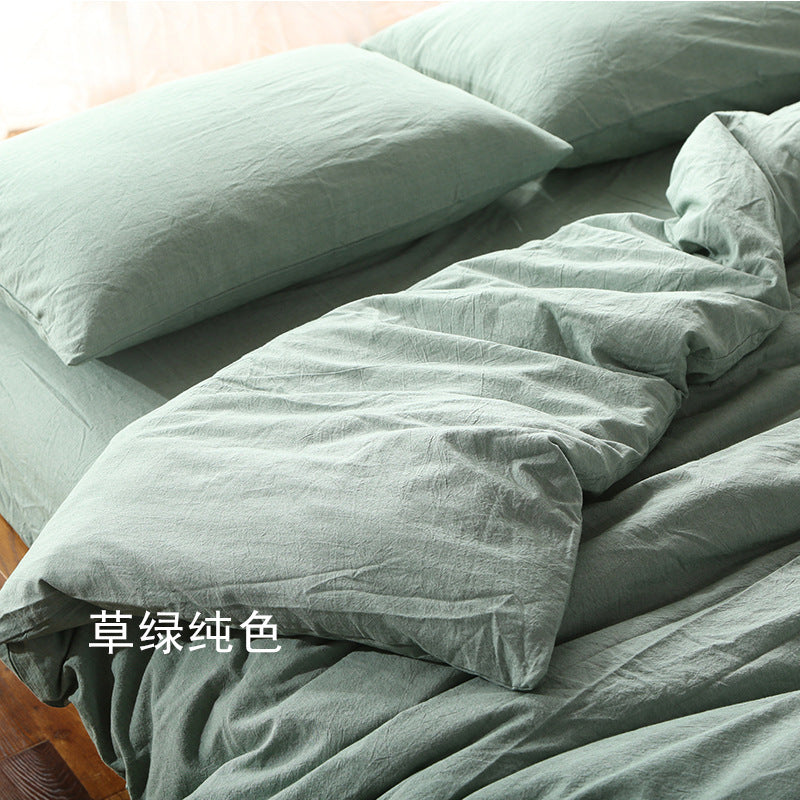 KTX-250387 Solid Color Cotton Four-Piece Bedding Set for Modern Dormitories - Fitted Sheet, Quilt Cover, and Pillowcases