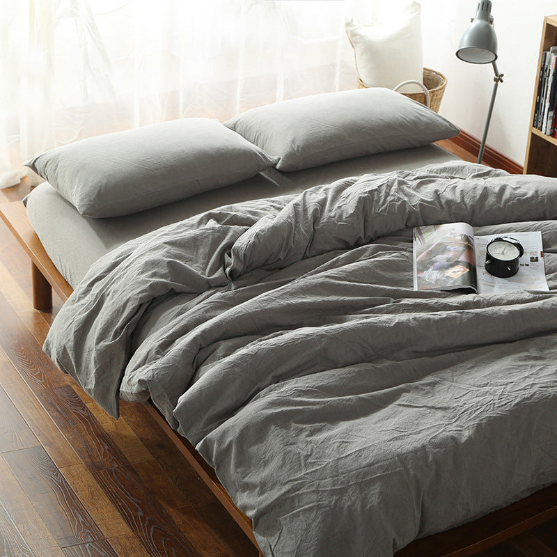 KTX-250387 Solid Color Cotton Four-Piece Bedding Set for Modern Dormitories - Fitted Sheet, Quilt Cover, and Pillowcases