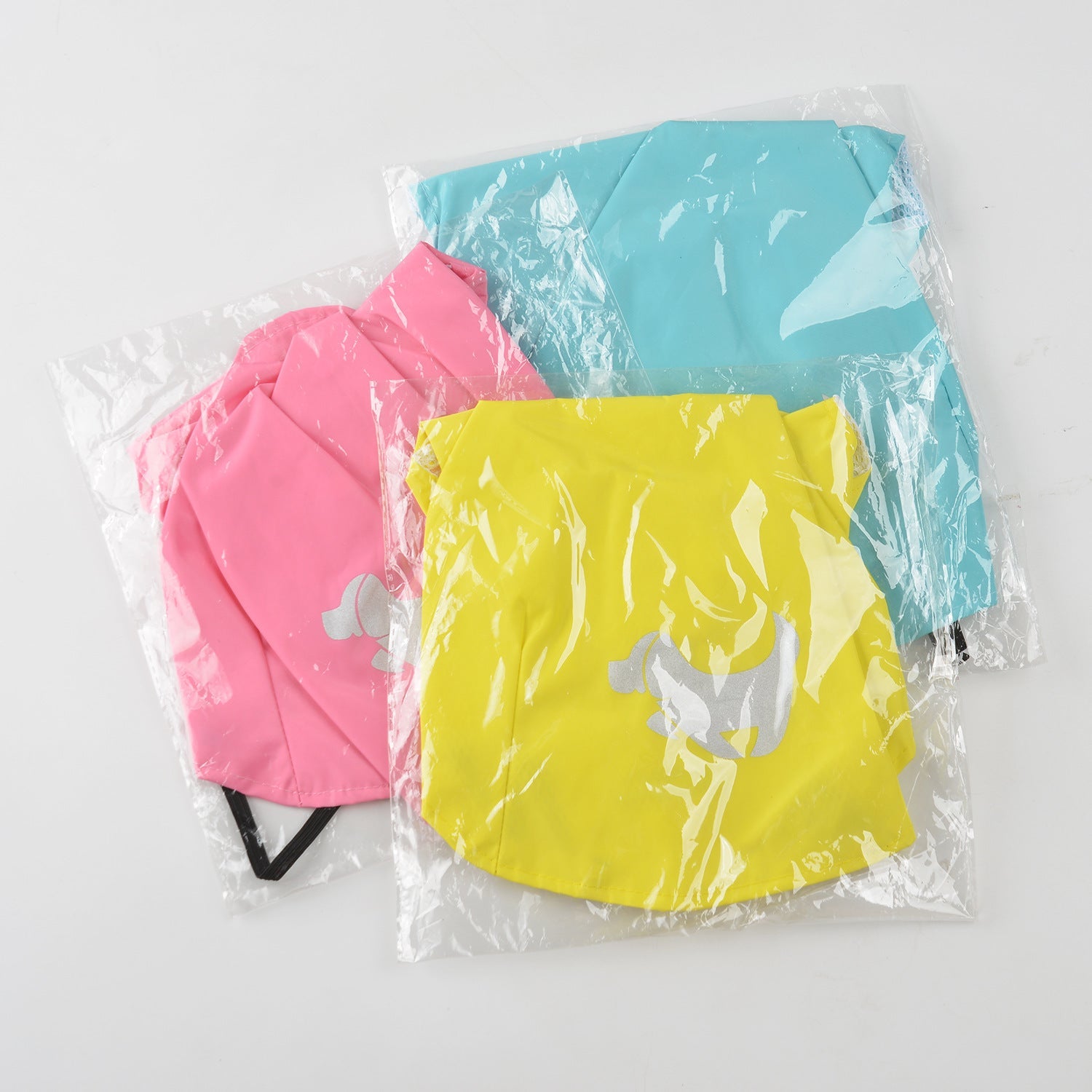 HKM-250451 Puppy Print Waterproof Raincoat for Dogs in Yellow, Blue, and Pink, Sizes S to XL