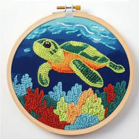 HKM-250579 Cute Cartoon Embroidery Craft Suit for Beginners - Turtle, Sheep, Horse, Fox, Butterfly, Mermaid Designs