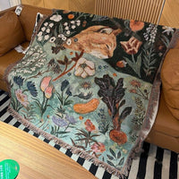 HKM-250643 Cartoon Cat Nap Tapestry in Green - Cotton Blend, Rectangular, 130x160cm & 80x100cm Options