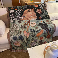 HKM-250643 Cartoon Cat Nap Tapestry in Green - Cotton Blend, Rectangular, 130x160cm & 80x100cm Options