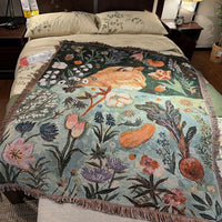 HKM-250643 Cartoon Cat Nap Tapestry in Green - Cotton Blend, Rectangular, 130x160cm & 80x100cm Options