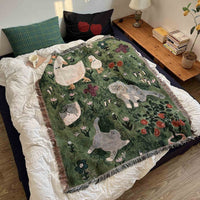HKM-250643 Cartoon Cat Nap Tapestry in Green - Cotton Blend, Rectangular, 130x160cm & 80x100cm Options