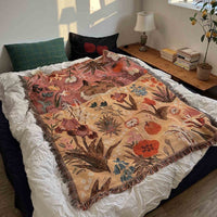 HKM-250643 Cartoon Cat Nap Tapestry in Green - Cotton Blend, Rectangular, 130x160cm & 80x100cm Options