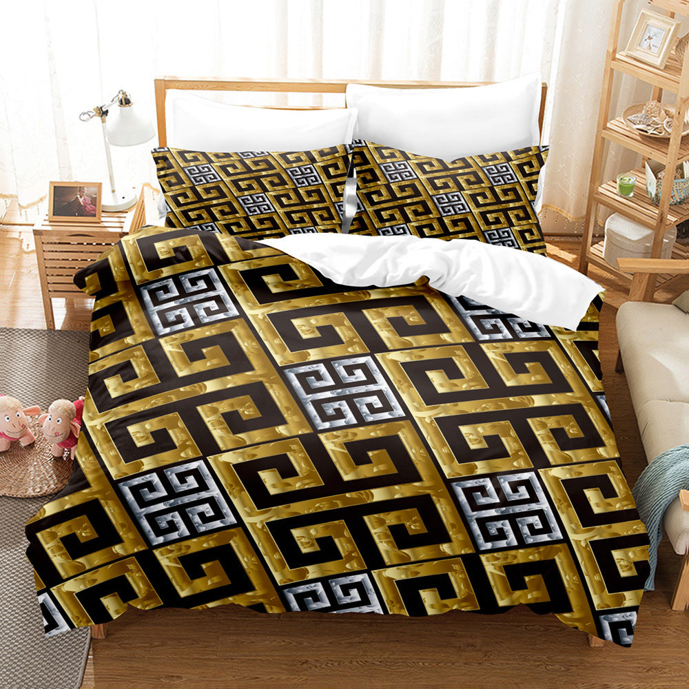 HKM-250899 Striped Brushed Chemical Fiber Bed Set - Modern Simplicity Available in Multiple Sizes