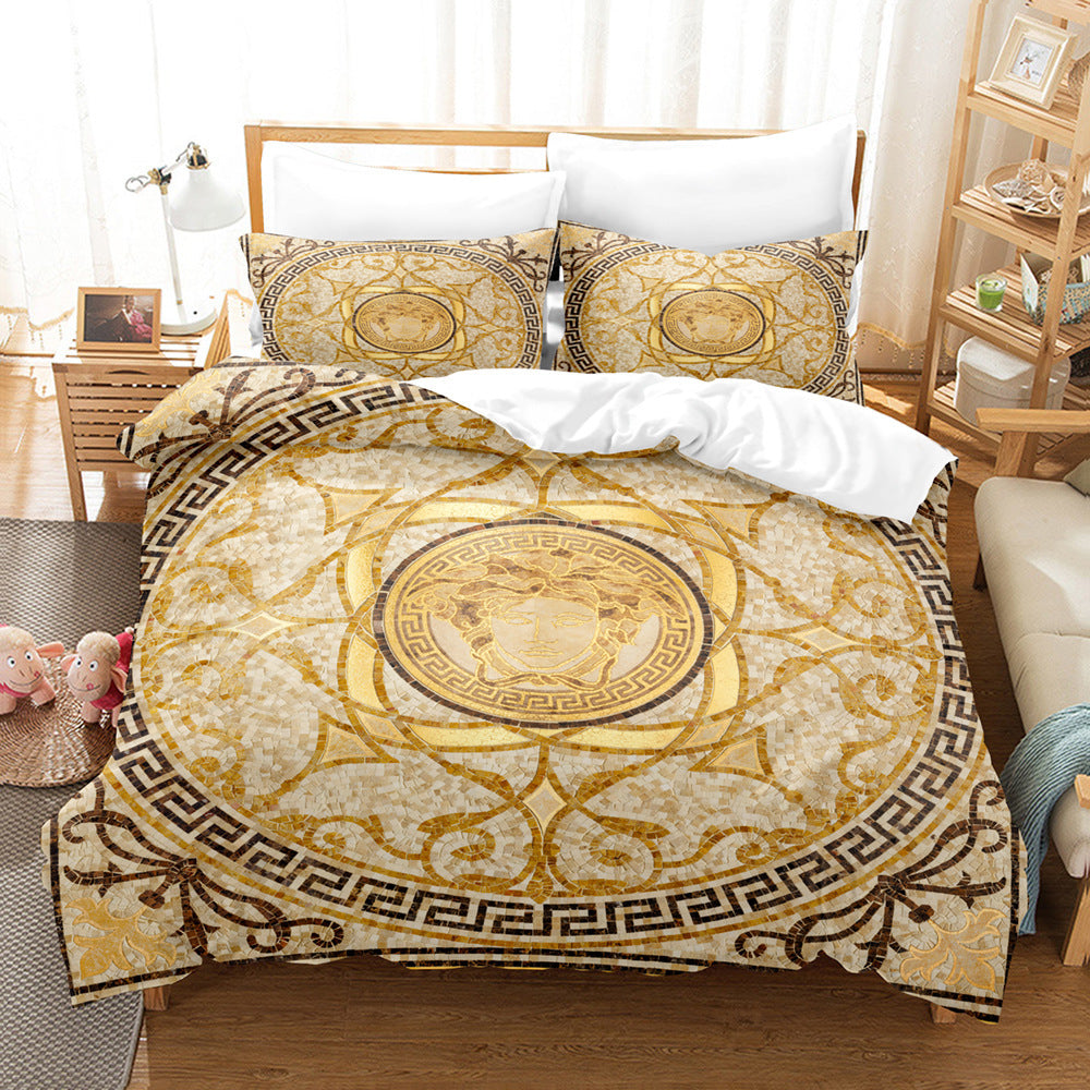 HKM-250899 Striped Brushed Chemical Fiber Bed Set - Modern Simplicity Available in Multiple Sizes