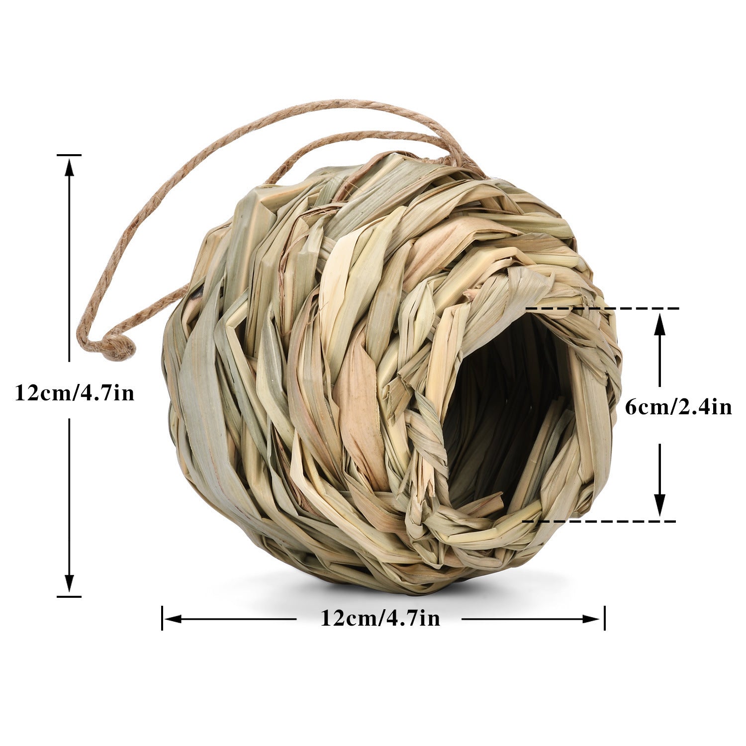 HKM-251667 Outdoor Grass Bird Nest - Spherical Round Mouth Design, Small Size 12cm & 14cm