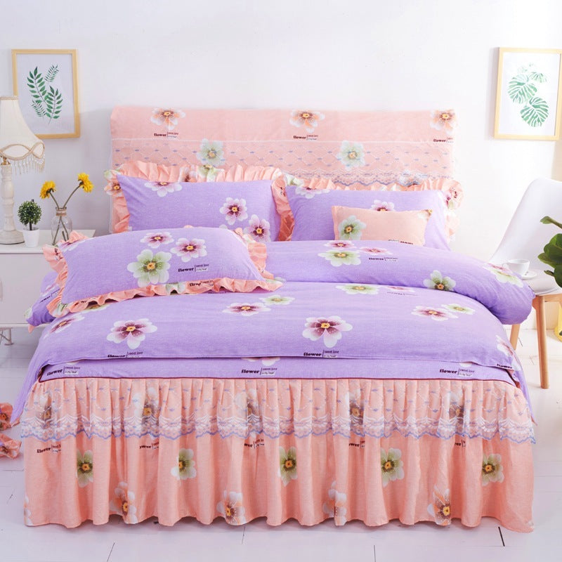 HKM-251731 Lace Bed Skirt in Thickened Brushed Polyester Cotton with Floral Print