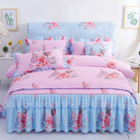 HKM-251731 Lace Bed Skirt in Thickened Brushed Polyester Cotton with Floral Print
