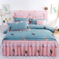HKM-251731 Lace Bed Skirt in Thickened Brushed Polyester Cotton with Floral Print