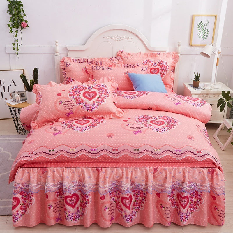 HKM-251731 Lace Bed Skirt in Thickened Brushed Polyester Cotton with Floral Print