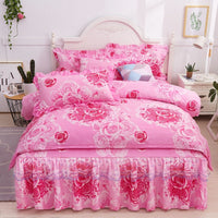 HKM-251731 Lace Bed Skirt in Thickened Brushed Polyester Cotton with Floral Print