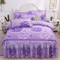 HKM-251731 Lace Bed Skirt in Thickened Brushed Polyester Cotton with Floral Print