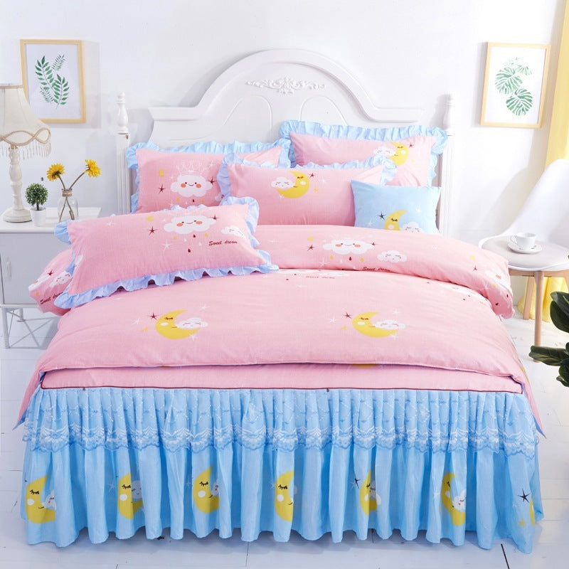 HKM-251731 Lace Bed Skirt in Thickened Brushed Polyester Cotton with Floral Print