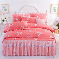 HKM-251731 Lace Bed Skirt in Thickened Brushed Polyester Cotton with Floral Print