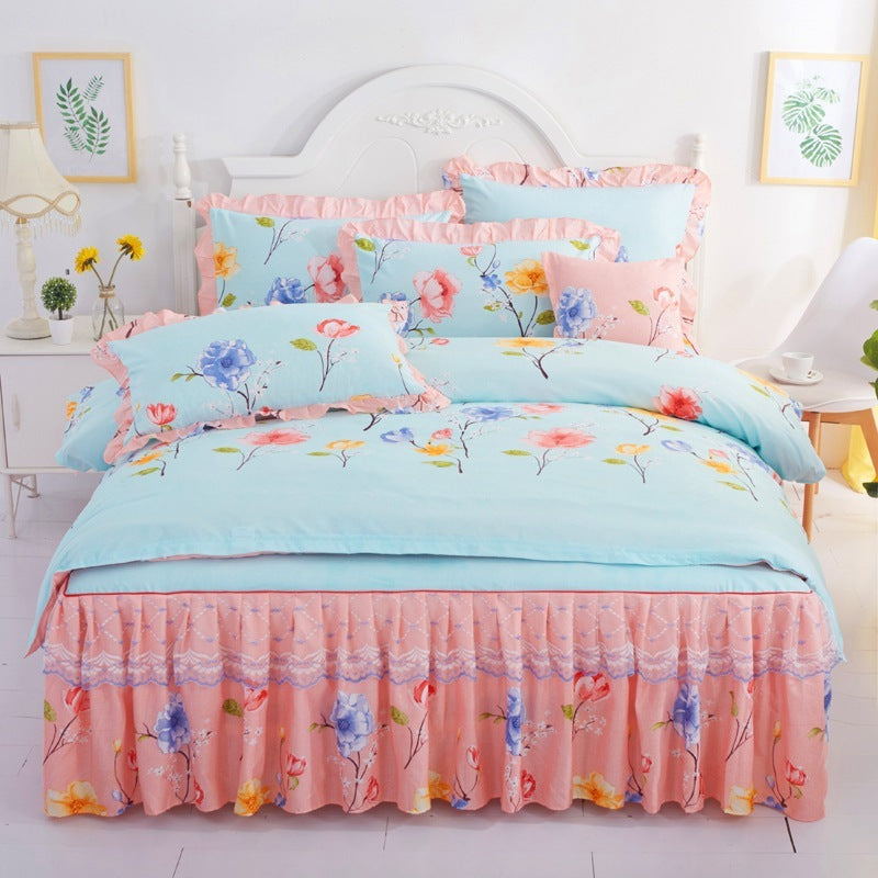 HKM-251731 Lace Bed Skirt in Thickened Brushed Polyester Cotton with Floral Print