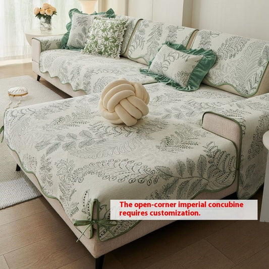 HKM-251795 Universal Chenille Shaped Sofa Cover with Plant and Flower Pattern in Multiple Sizes