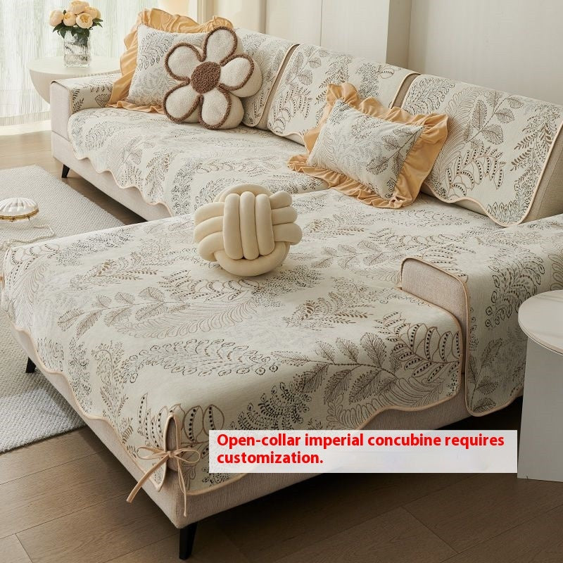 HKM-251795 Universal Chenille Shaped Sofa Cover with Plant and Flower Pattern in Multiple Sizes