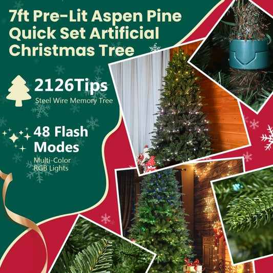 HKM-251859 7ft Mixed PE/PVC Christmas Tree with 2126 Tips and 340 RGB LED Lights