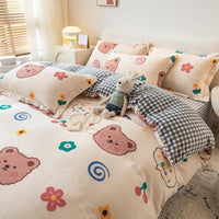 HKM-252691 Winter Coral Velvet Four-Piece Bedding Set with Fun Patterns and Soft Material