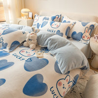 HKM-252691 Winter Coral Velvet Four-Piece Bedding Set with Fun Patterns and Soft Material