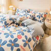 HKM-252691 Winter Coral Velvet Four-Piece Bedding Set with Fun Patterns and Soft Material