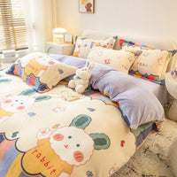 HKM-252691 Winter Coral Velvet Four-Piece Bedding Set with Fun Patterns and Soft Material