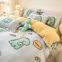 HKM-252691 Winter Coral Velvet Four-Piece Bedding Set with Fun Patterns and Soft Material