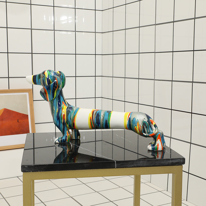 HKM-252819 Dachshund Dog Resin Craft Ornament – Modern Animal Decor, 43x11x22.5 cm
