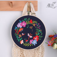 HKM-252883 Cotton and Linen Cloth Embroidery Kit with Flower and Leaf Patterns, Includes Embroidery Frame, 30x30cm Size