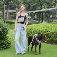 HKM-253075 Gray Corduroy Pet Collar and Chest Strap with Walking Leash and Mini Backpack