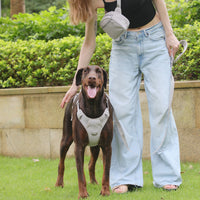 HKM-253075 Gray Corduroy Pet Collar and Chest Strap with Walking Leash and Mini Backpack