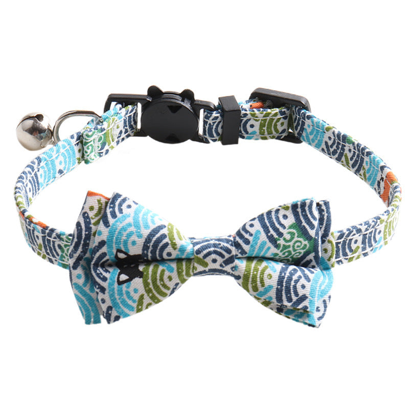 HKM-253139 Japanese Style Tang Grass Pattern Cat Collar with Bow and Scarf Set, 1.0*28CM