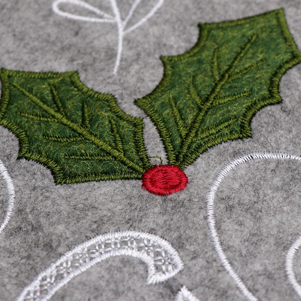 HKM-253331 Gray Leaf Christmas Tree Skirt - 48-Inch Flannel Decorative Holiday Accessory