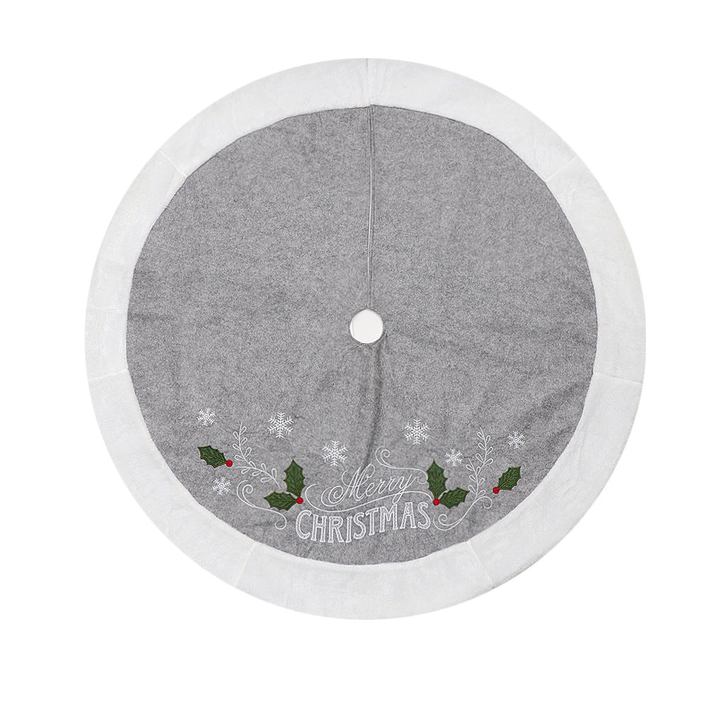 HKM-253331 Gray Leaf Christmas Tree Skirt - 48-Inch Flannel Decorative Holiday Accessory