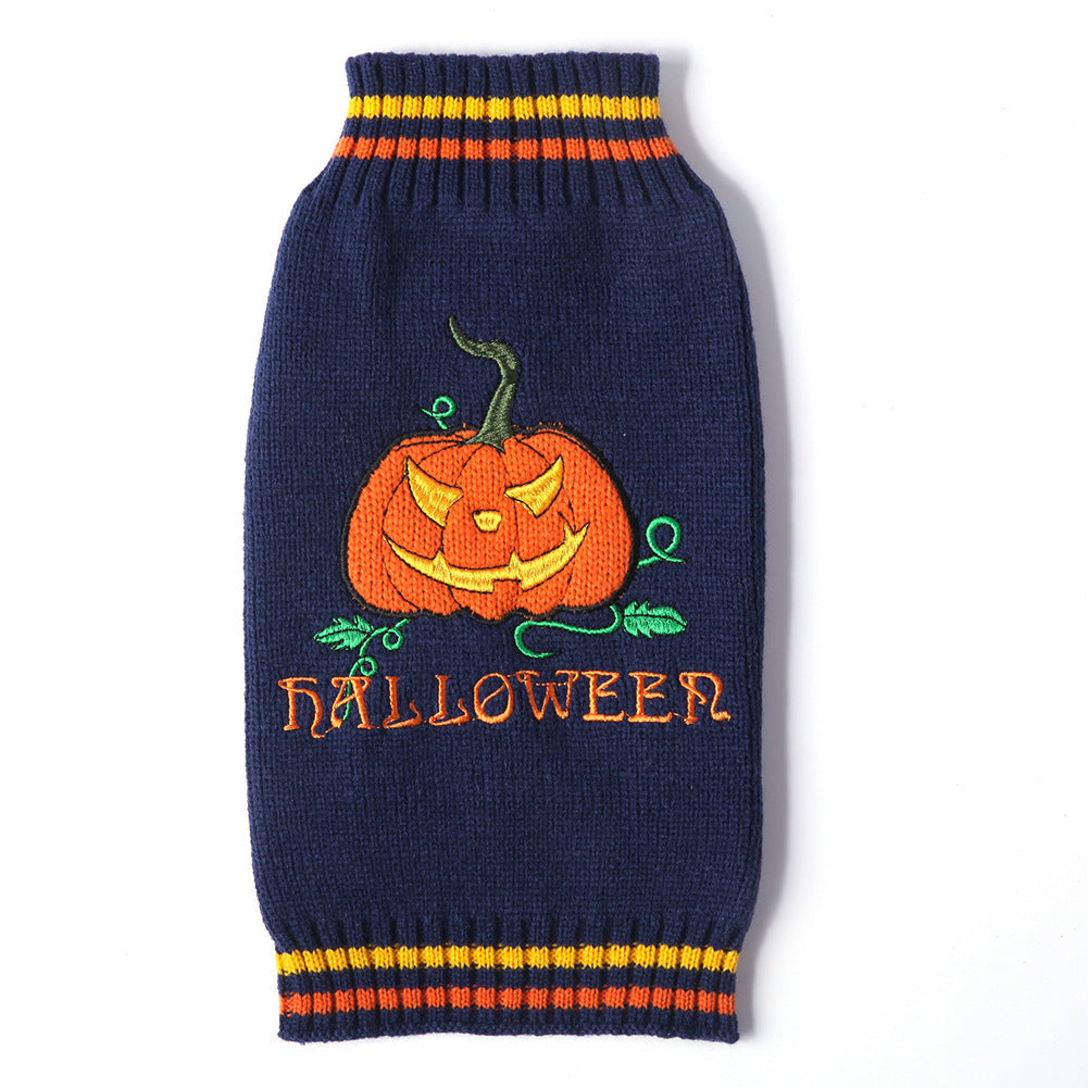 HKM-253459 Knitted Pumpkin Sweater for Pets - Available in Orange and Navy Blue, Multiple Sizes