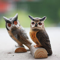 HKM-253715 Wooden Owl Carving - Pastoral Animal Sculpture in Brown, Gray, and Barn Owl Variants