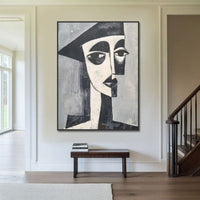 HKM-253971 Hand-Painted Modern Oil Painting Portrait on Canvas for Home Decor - Vertical Design