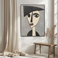 HKM-253971 Hand-Painted Modern Oil Painting Portrait on Canvas for Home Decor - Vertical Design