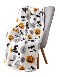 HKM-254035 Halloween Pumpkin Bat Flannel Blanket - Soft Polyester Fiber, Multiple Sizes Available