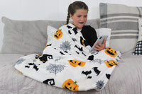 HKM-254035 Halloween Pumpkin Bat Flannel Blanket - Soft Polyester Fiber, Multiple Sizes Available