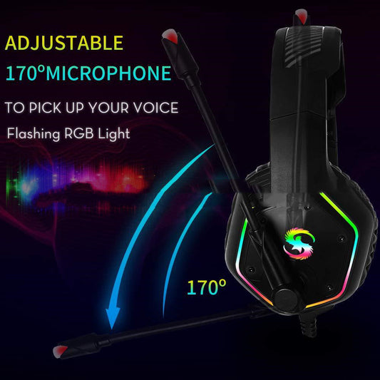 HKM-254099 RGB 7.1 Channel Wired Gaming Headset with Microphone and Adjustable Fit