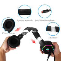 HKM-254099 RGB 7.1 Channel Wired Gaming Headset with Microphone and Adjustable Fit