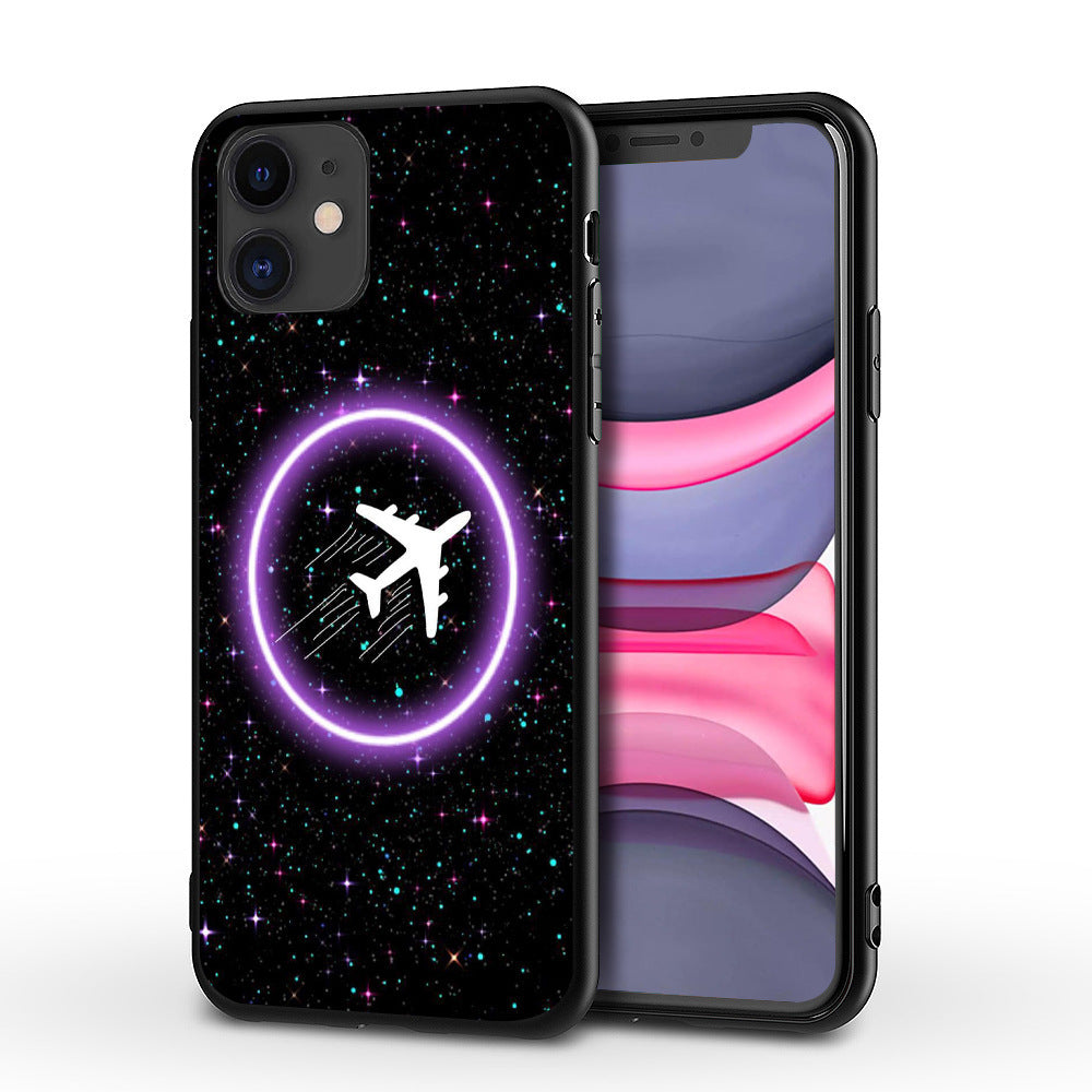 HKM-254291 Love Aircraft iPhone Phone Case - TPU Back Cover with Solid Colors and Starry Sky Design, Compatible with Multiple iPhone Models