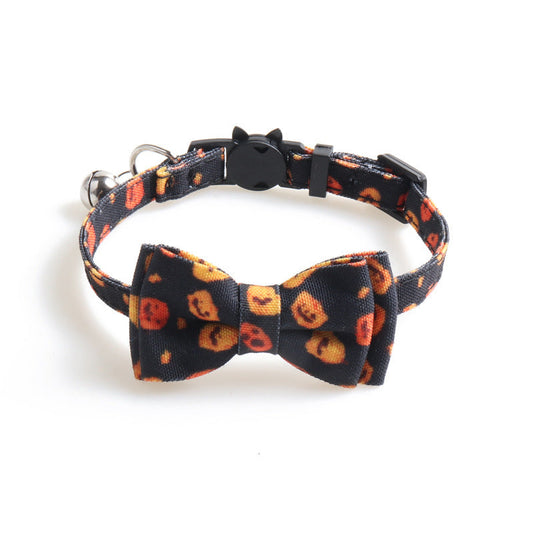 HKM-254355 Halloween Themed Cat Collar and Saliva Bib Two-Piece Set - Adjustable Polyester in Black and Purple